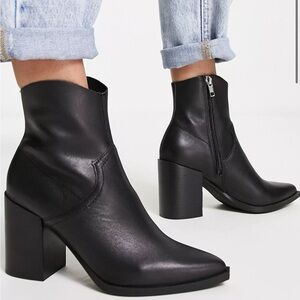 Steve Madden Black-leather Cate Western inspired Pointed toe ankle boots 8.5